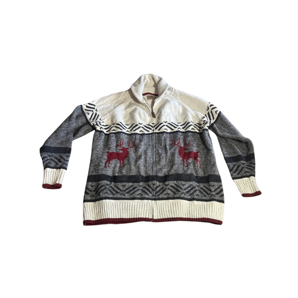 Cozy Red Reindeer Zip-Front Sweater Cardigan